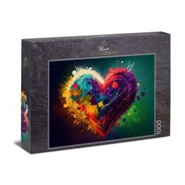 Ulmer Puzzleschmiede - Herz-Puzzle Colors of Love - Farbenreiche Herz-Illustration als 1000 Teile Puzzle - Knalliges Puzzlemotiv aus der Puzzle-Kollektion Farben & Fantasy, Made in Germany