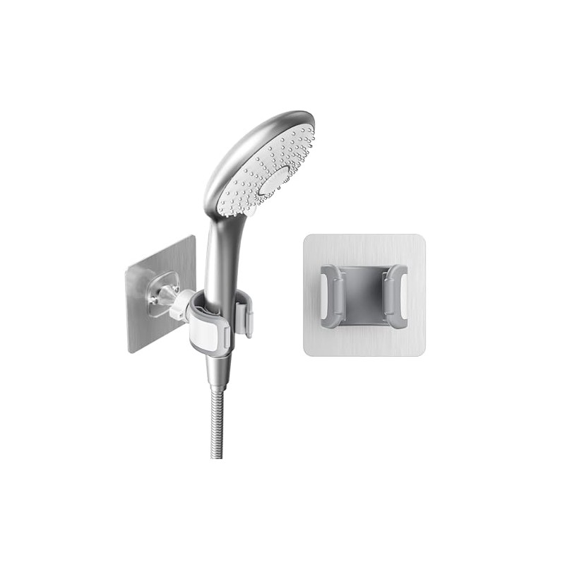 Adjustable Shower Head Holder Adhesive & Drill 2-in-1 with 360°
