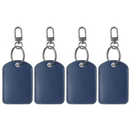 PATIKIL Leather Key Fob, 4 Pack Genuine Leather Key Fobs with Key Rings DIY Keychain Holder for Home Office Keys ID Key Cards Air Tags, Navy Blue