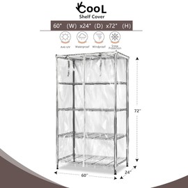 okcool Waterproof Shelf Cover,All Clear Wire Shelf Cover with Zipper,Transparent PVC Clearly Visible.(Fits 60" Wx24 Dx72 H Shelves)