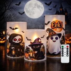 Homemory Halloween LED Pillar Candles, Realistic Flickering Set of 3