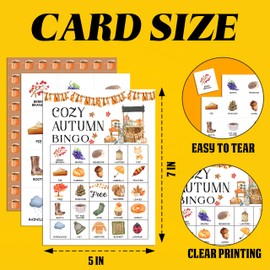 RYSMH Fall Bingo Game, Cozy Autumn Party Game Cards for Adults, 24 Players Fall Harvest Activities for Family Friends, Large Thanksgiving Party Supplies Favor Decor, (001)