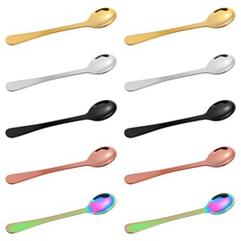 10 Pcs Small Spoons Mini Tiny Spoon Stainless Steel Spoons For Spices Jars Demitasse Espresso Cute Little Bistro Small For Spices, Salt, Sugar, Pepper, Honey, Asanta Fun Little