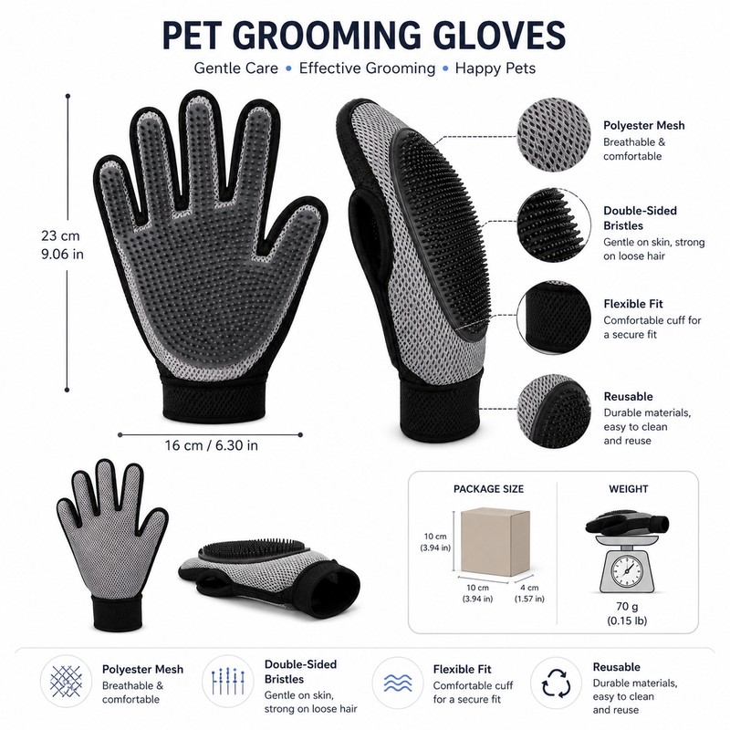 Pet Hair Removal Gloves for Grooming & Cleaning – Double-Sided