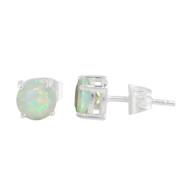 CRYSTALINES Natural Ethiopian Opal Gemstone Stud Earrings – Handcrafted in