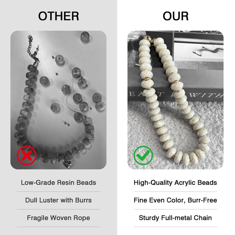 Aoyom Chunky Acrylic Beaded Choker Necklaces for Women Cream