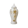Homeroots 14" White and Gold Floral Urn Ceramic Ginger Jar
