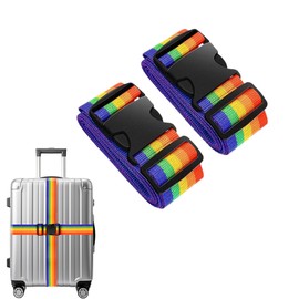 Trimming Shop 2 Pcs Luggage Straps for Suitcases, Heavy Duty Adjustable Suitcase Belts Set with Strong Locking Buckle Luggage & Baggage Straps Travel Accessories, Camping & Multi Purpose Use - Rainbow