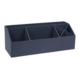 Bigso Box of Sweden Desk Storage Organiser with 4 Compartments - Stationery Storage for Notes, Paperclips, Pens etc. - Pen Holder Made of Fibreboard and Paper in Linen Look - Blue