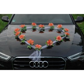 Organza Heart Car Decoration Wedding Car Decoration, Rose Decoration, Bride and Groom, Decorative Car Garland Orange / White