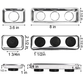 Okllen Set of 6 Small Magnetic Parts Trays, Stainless Steel Magnetic Tray Set for Mechanic's, Extra Strong Magnetic Tool Trays Holder for Socket Screw Nuts Bolts Metal Parts, 8"x2.5"/3.6"x2.5"
