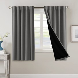 H.VERSAILTEX 100% Blackout Curtains for Bedroom with Black Liner Full Room Darkening Curtains Thermal Back Tab/Rod Pocket Window Treatment Drapes for Living Room, 2 Panels, 42 x 63 Inch, Grey
