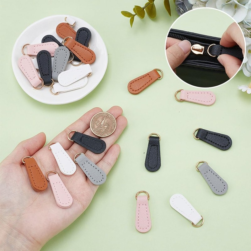 NBEADS 30 Pcs 5 Colors Leather Zipper Pull Tab, Replacement