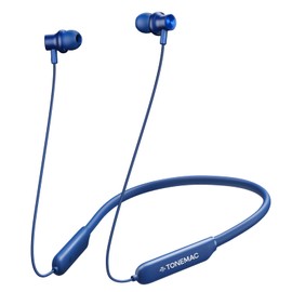 TONEMAC Bluetooth Headphones - N8 Wireless Earbuds with Magnetic Neckband | 40Hrs Playtime, IPX6 Sweatproof, Deep Bass Headset for Phone Calls, Music, and Sports - Blue