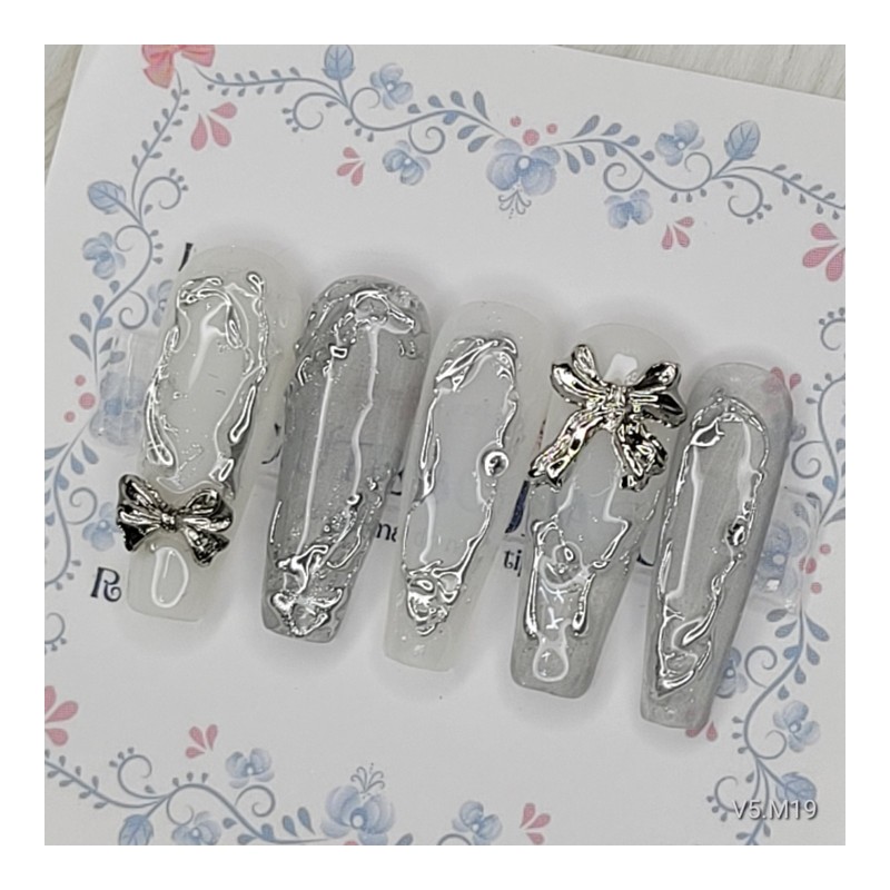 Metal Wave Handmade Nail Tips - Almond S / 메탈