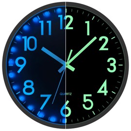 JoFomp LED Wall Clock for Bedroom Night Glow, 12 Inch Silent Wall Clocks Battery Operated, Light Up Wall Clocks for Living Room Decor, Sound Control Modern Wall Clock Glow in Dark for Kitchen Office