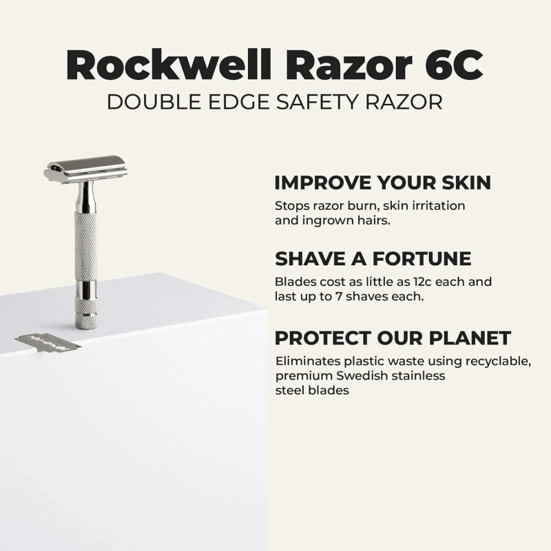 Rockwell 6C Razor, White Chrome Adjustable 6 Settings For Men