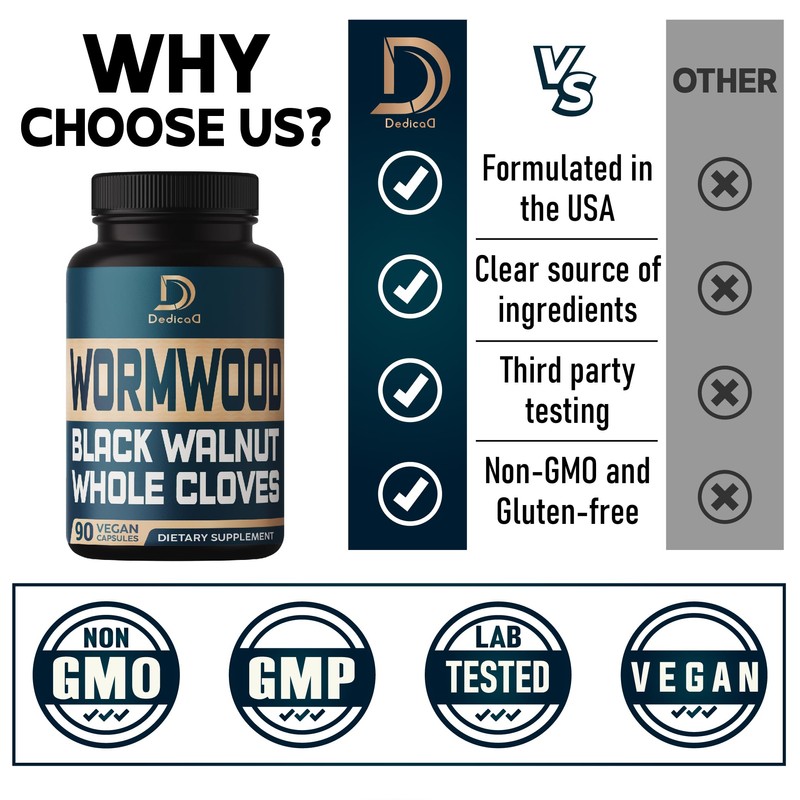 DEDICAD 12in1 Wormwood Black Walnut Clove Capsules - Immune, and