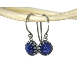 Salish Sea Inspirations Created Blue Star Sapphire Crown Drop Earrings (Round - Vintage)