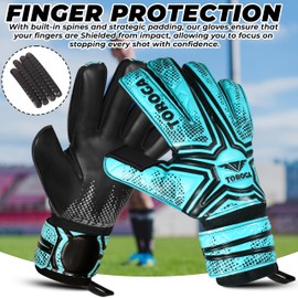 TOROGA Football Goalkeeper Gloves For Boys, Kids Children Youth Soccer Goalie Gloves with 4mm Latex Finger Spine Protection (Black Flat Cut, 4 - For 6-9 Years, Ambidextrous)