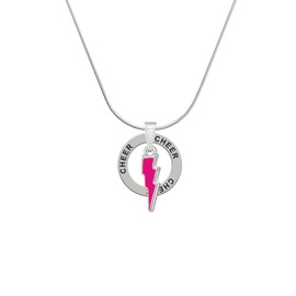 Delight Jewelry Silvertone Hot Pink Lightning Bolt - Cheer Ring Charm Necklace, 18"