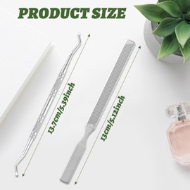 2 Pcs Nail File, Stainless Steel Double Sided Long Nail Filer with Toenail Lifter Manicure Tools for Onychomycosis, Ingrown Nails, Thick and Fungal Nails (Silver)