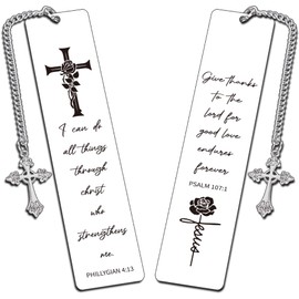 Zaamwoyy Christian Gifts, Metal Religious Bible Verse Bookmark, Inspirational Christian Bible Verse Bookmarks with Cross Pendant for Book Lovers Girls Boys Teens Friends