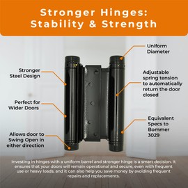 Swinging Cafe Doors - 6" Double Action Hinge – Heavy Duty Door Hinges for Saloon & Cafe Bar Swinging Doorways – Commercial Grade, Adjustable Tension for High Traffic Use, Gloss Black, 1 Unit