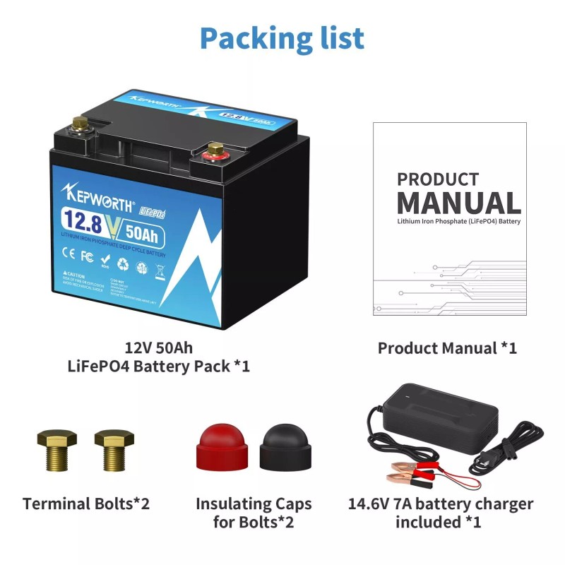 KEPWORTH LiFePO4 12V 50AH Deep Cycle 50A BMS Lithium Battery