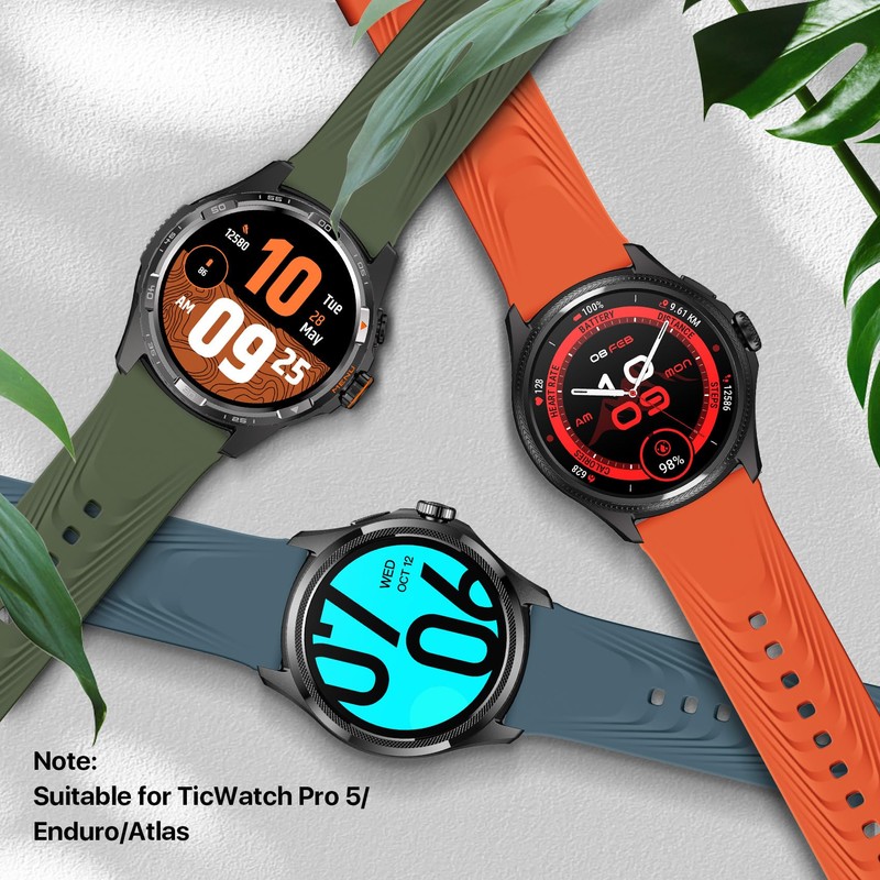 Ticwatch Pro 5 Smartwatch Band Replacement 24mm Width Silicone Watch