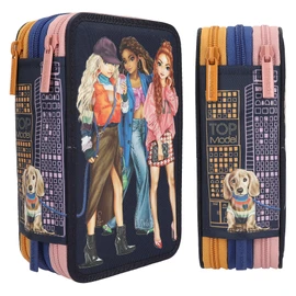 Depesche 12560 TOPModel City Girls Filled 3-Compartment Pencil Case Printed with a Skyline Motif, Pencil Case with Coloured Pencils, Ruler, Scissors and Much More