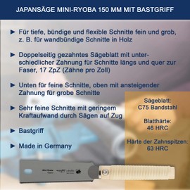 Augusta Dog Rose Japanese Saw Mini Ryoba 150 mm I Traditional Saw Made of Band Steel C75 for Fine and Coarse Cuts I Wood Saw with Flexible & Serrated Saw Blade on Both Sides & Ash Raffia Handle