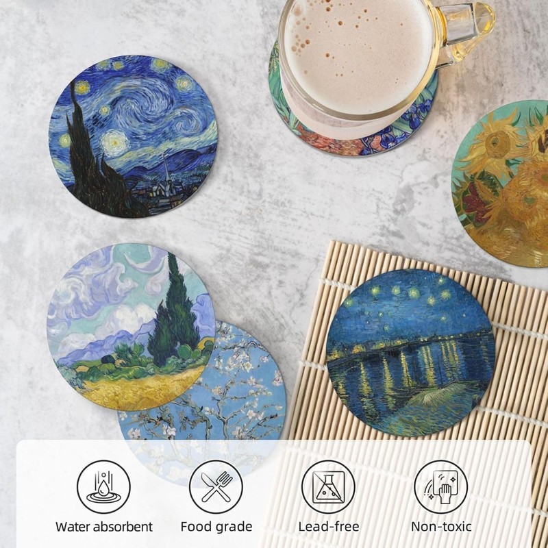 Absorbent Ceramic Coasters for Drinks with Cork Base Art Coasters