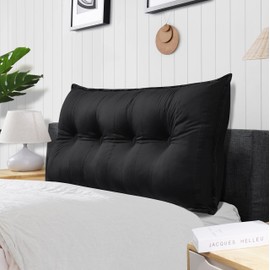 Rucener Rectangular Headboard Reading Body Pillow Large Cushion Removable Headboard Backrest Reading Pillow Headboard Gift for Dad Black Full