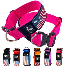 Tactical Dog Collar 2 Inch Wide Thick Heavy Duty Military Style with Metal Buckle, Adjustable for Medium - Large Breeds, Durable K9 Training Gear with Patch Area, USA Flag Patch, Strong and Secure Fit