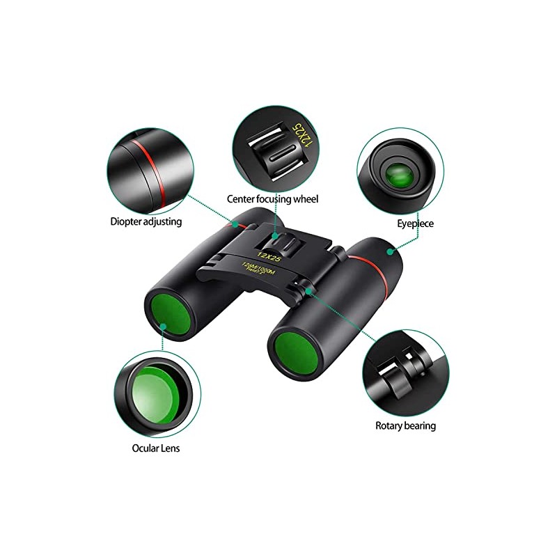 POLDR Small Pocket 12X25 Binoculars Compact Adults, Mini Kids Binoculars