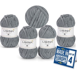 LAWINIA Premium Super Soft Wool, Chunky Yarn for Crochet, Velvet Yarn Crochet Pack of 4 DOES NOT SHED, OEKO-TEX Certified Chunky Wool for Knitting, Thick Wool, Blanket Yarn, Super Chunky Chenille Yarn