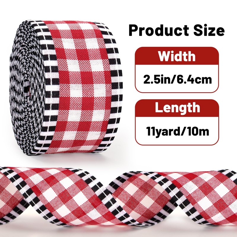 KINGLAKE Red White Black Wired Ribbon – 2.5 Inch x