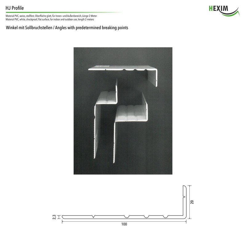 HEXIM Angle Profiles Isosceles White PVC Plastic Angle Selection Dimensions