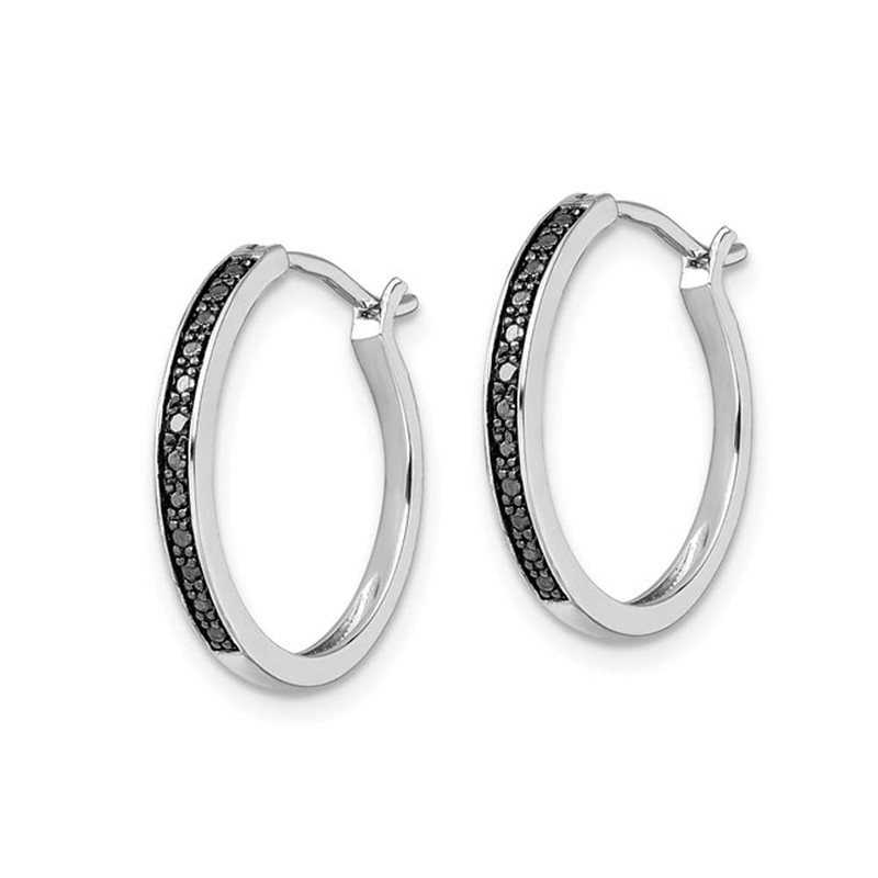 Black Accent Diamond Hoop Earrings in Sterling Silver (4/5 Inch