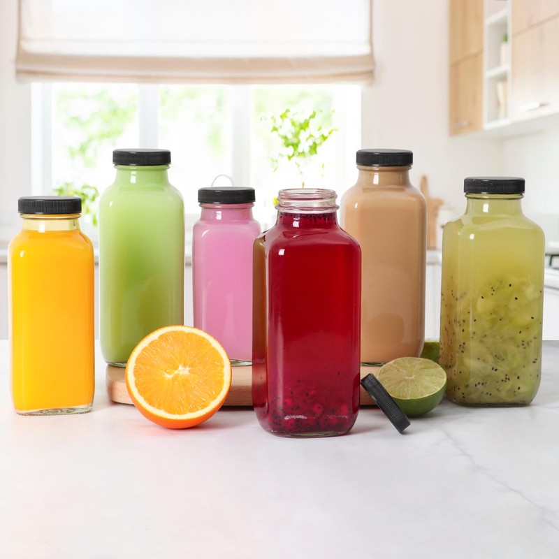 SZUAH 8 oz Glass Juice Bottles with Lids 6 Pack,Reusable