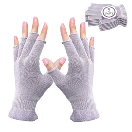 MIG4U Guantes de belleza hidratantes sin dedos, guantes de medio dedo, guantes para SPA, eccema, manos secas, tratamiento cosmético, protección solar de verano, color morado pálido 3 pares L/XL