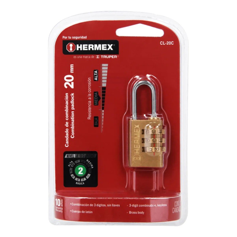 Candado De Laton 20 Mm De Combinacion Hermex 43346 Color