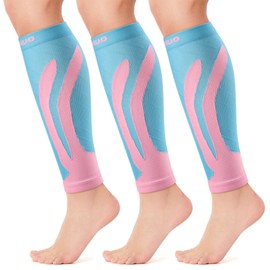 CAMBIVO 3 Pairs Calf Compression Sleeve for Women Men, Leg Support for Shin Splints, Varicose Vein (Aqua Pink, Small-Medium)