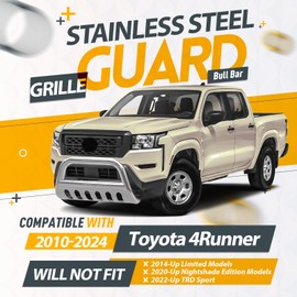 KUAFU Bull Bar Brush Guard Compatible with 2010-2024 Toyota 4Runner Grille Grill Guard Impact Bar W/Mounting Bracket Stainless Steel Polishing Silvery