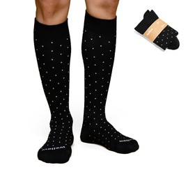 Wellow Knee High Compression Socks for Men & Women | 18-25 mmHg Made with Viscose from Bamboo | Nurses & Pregnancy Support | Relieves Swelling | Regular, LG, Black - Dots