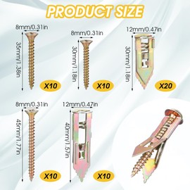 60Pcs Self Drilling Drywall Anchors with Screws Kit, Metal Expansion Bolt for Drywall Heavy Duty Screws and Anchors No Pre-Drill and Holes for Wall Hanging Cabinets (3 Sizes)