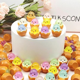 WAMSOLE Luminous Mini Resin Ducks, 50pcs Chicks with eggshells Colorful Tiny Duck Bulk Small Little Resin Ducks to Hide Plastic Animal Figures for Dollhouse Decor Micro Garden Home Landscape Aquarium