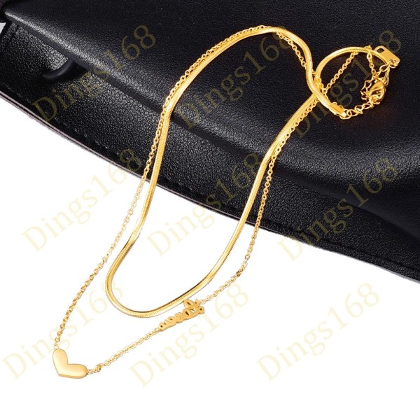 Generic 18K Gold Filled Hypoallergenic Cable/Flat Snake Chain Heart 2-Layered