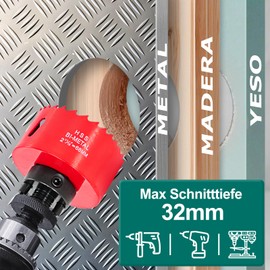 Bi-Metal Hole Saw, HYCHIKA 2PCS Hole Saw Set 68mm & 60mm, Cutting Depth: 32mm, Perfect for Drilling Soft Metal, Wood, PVC Board and Plastic